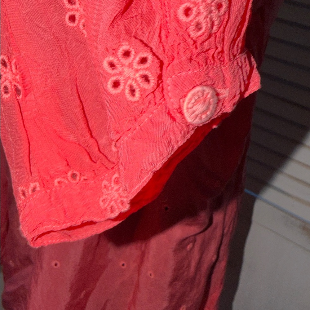 Johnny Was Womens Coral Embroidered Long Sleeve Tunic with crocheted buttons lg - Picture 7 of 15